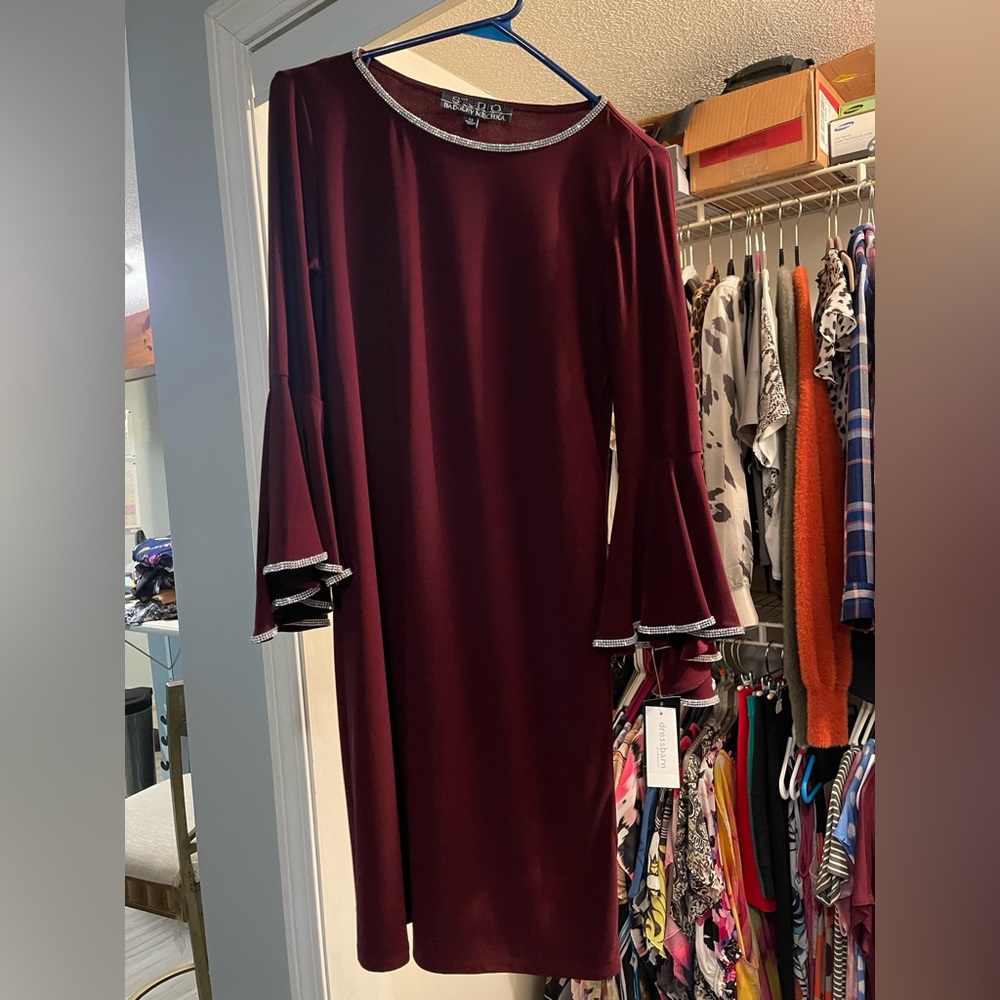 New with tags purple shift dress with rhinestone trim